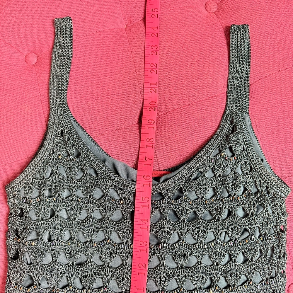 🩵 Crochet Tapemeasure Vintage Tank‎ Top Mesh Layered Size M 🩵 - Picture 5 of 6